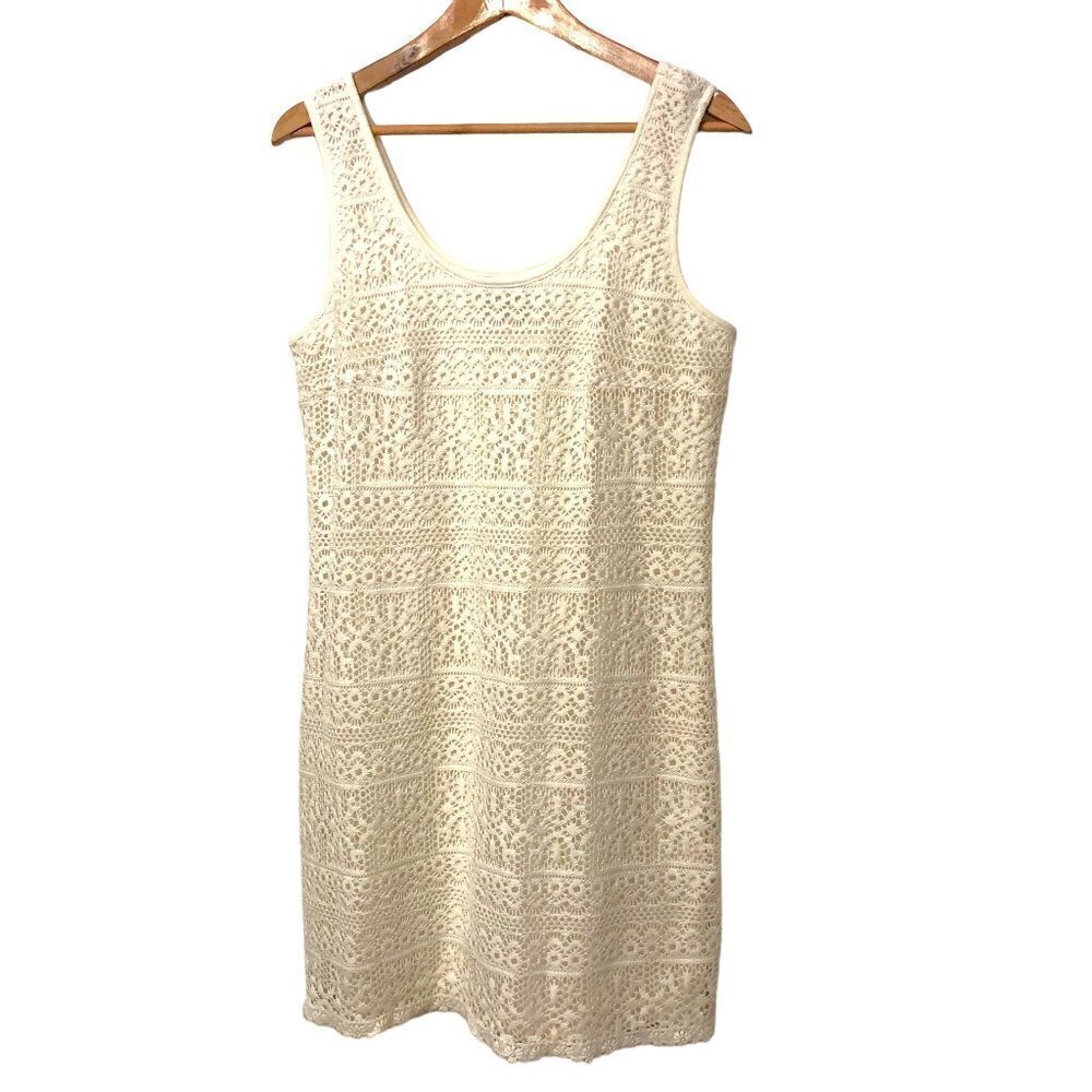 Isabel & Nina Crochet Overlay Sheath Dress Size 10 Off White/Cream Fully Lined